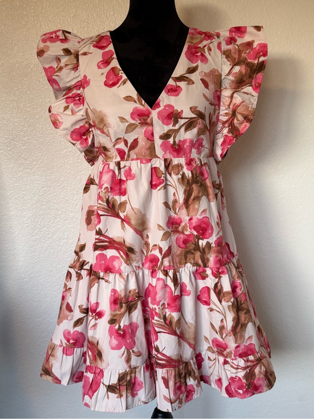 Abercrombie & Fitch Floral Ruffle Sleeve Mini Dress Pink Watercolor Print Size S
